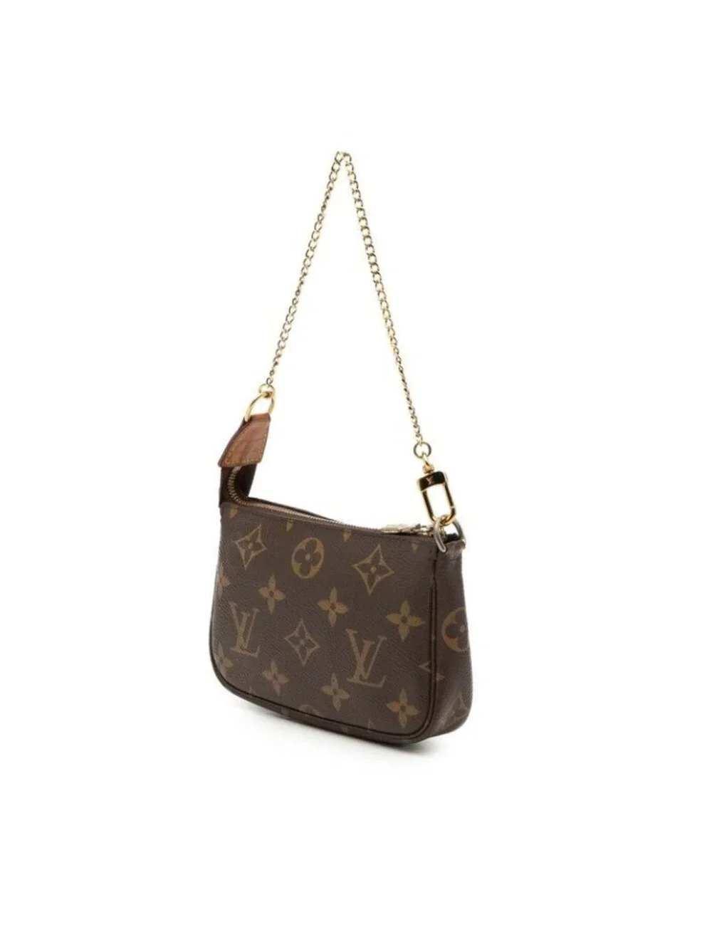 Louis Vuitton Monogram Mini Pochette Chain Handbag Pouch Brown Leather - Picture 2 of 7